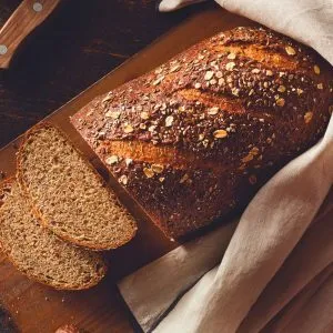 Freshly baked whole wheat bread made with Organic Whole Wheat Flour – hearty and fiber-rich
