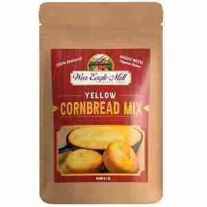 War Eagle Mill Yellow Cornbread Mix bag with cornbread and muffins on the front label.