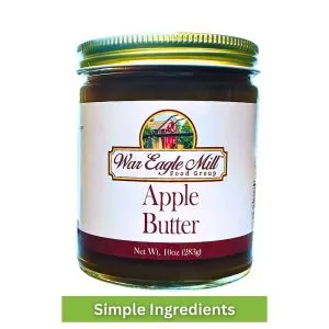 Glass jar of War Eagle Mill Apple Butter – 10 oz, made with simple ingredients