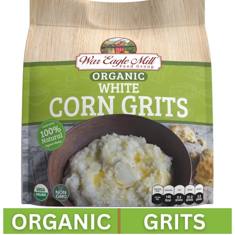 War Eagle Mill Organic White Corn Grits – 24 oz Bag, Stone-Ground, Non-GMO