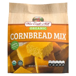 Organic Yellow Cornbread Mix by War Eagle Mill – golden Southern cornbread squares on a plate