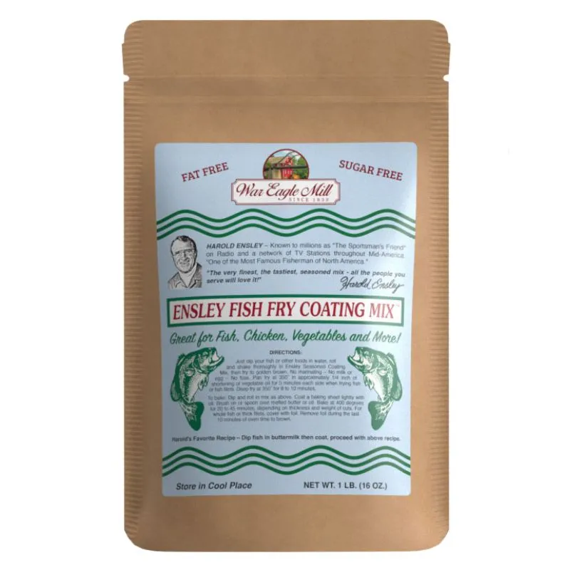 Ensley Seasoned Coating Mix from War Eagle Mill – seasoned breading blend for fish, chicken, and vegetables, featuring Harold Ensley’s classic recipe